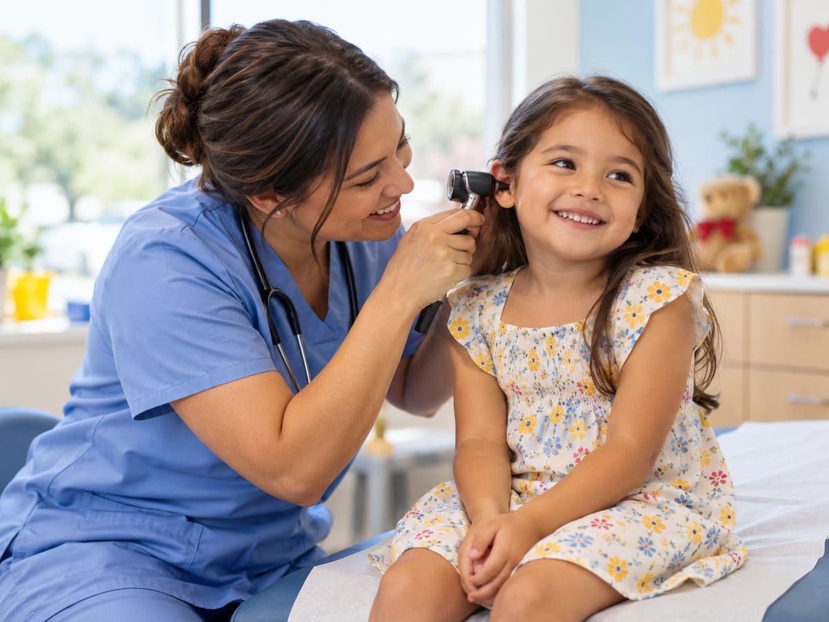 A nurse examining a girl